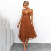 Éloise Vanthorpe | Brown Tulle Corset Midi Dress for Women