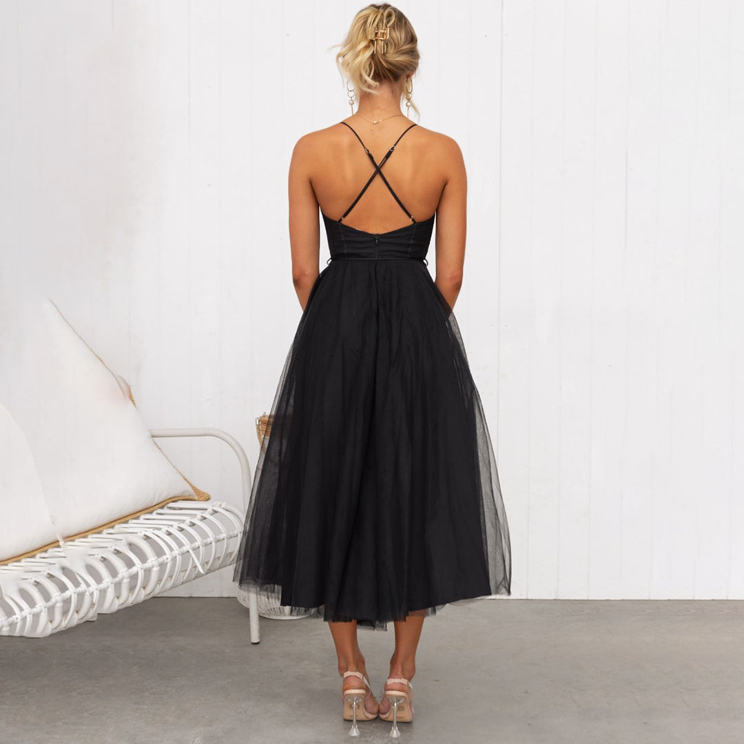 Éloise Vanthorpe | Brown Tulle Corset Midi Dress for Women