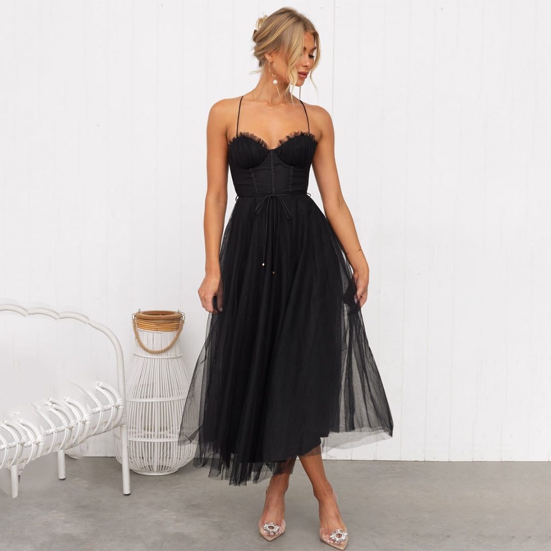 Éloise Vanthorpe | Brown Tulle Corset Midi Dress for Women