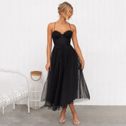 Éloise Vanthorpe | Brown Tulle Corset Midi Dress for Women