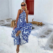 Théodora Wycliffe | Bohemian Blue Halter Neck Maxi Dress