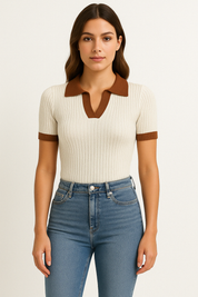 Tara McGuire | Apricot Polo Knit Top For Women