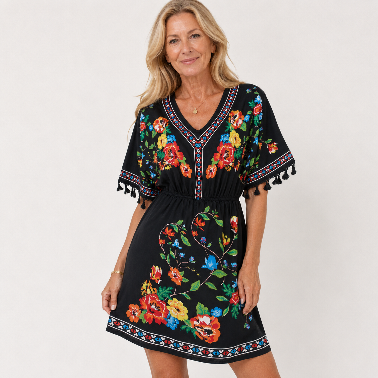 Clara Beaumont | Floral Boho Mini Dress For Women