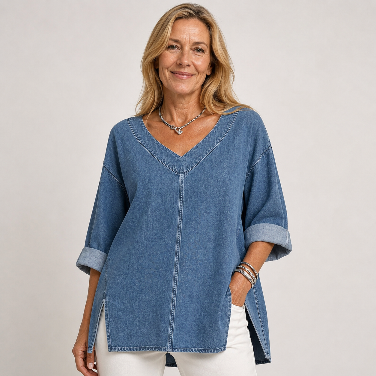 Amelia Kensington | Denim V-Neck Blouse For Women