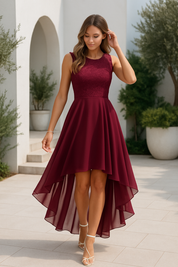 Vivienne Moreau | Burgundy High Low Cocktail Dress For Women
