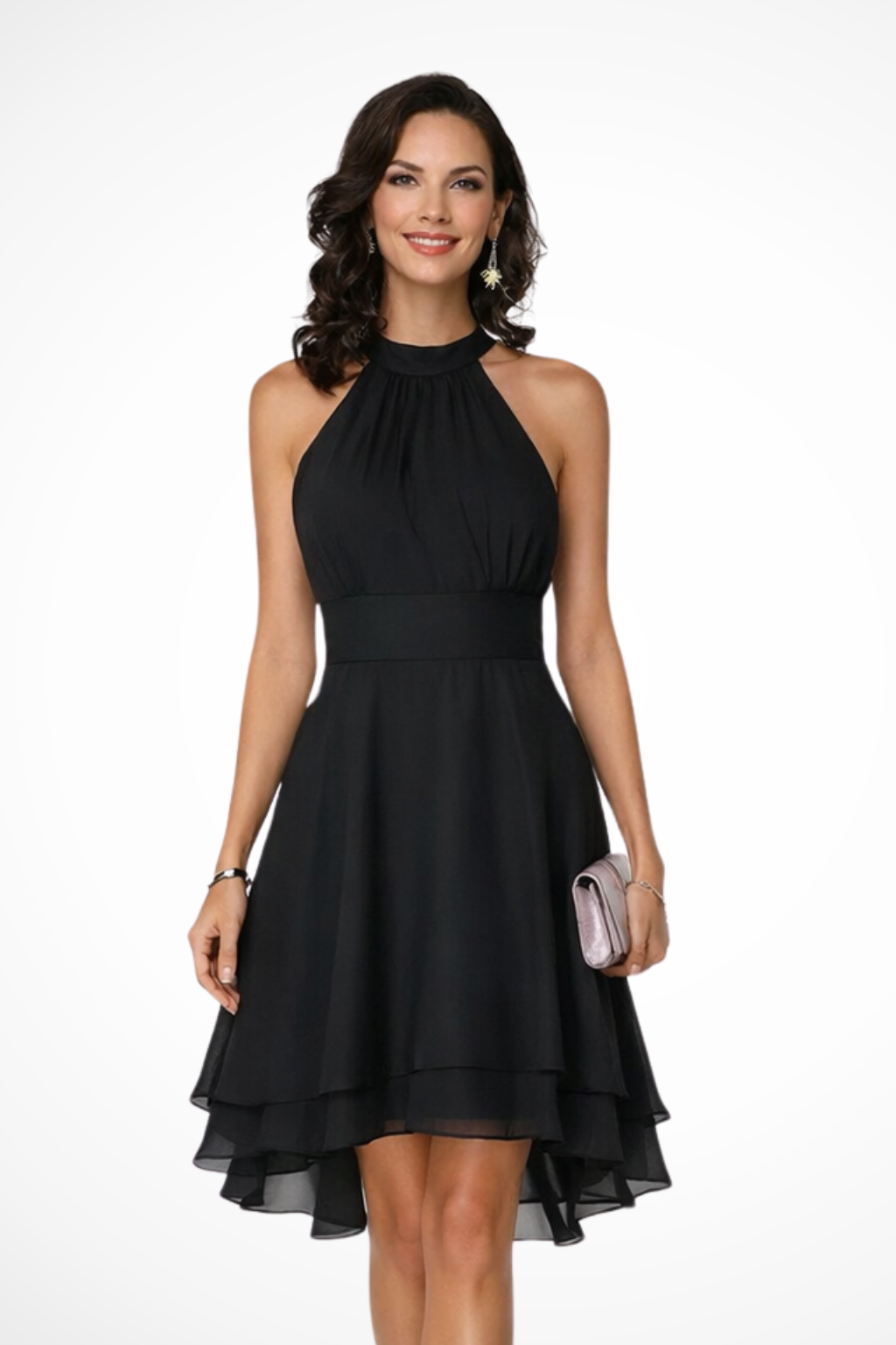 Isabeau Vanthorpe | Black Halter Neck Layered Chiffon Dress