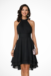 Isabeau Vanthorpe | Black Halter Neck Layered Chiffon Dress