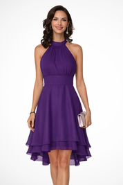 Isabeau Vanthorpe | Black Halter Neck Layered Chiffon Dress