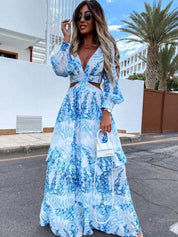 Celestine Vauclaire | Blue Floral Cut-Out Maxi Dress