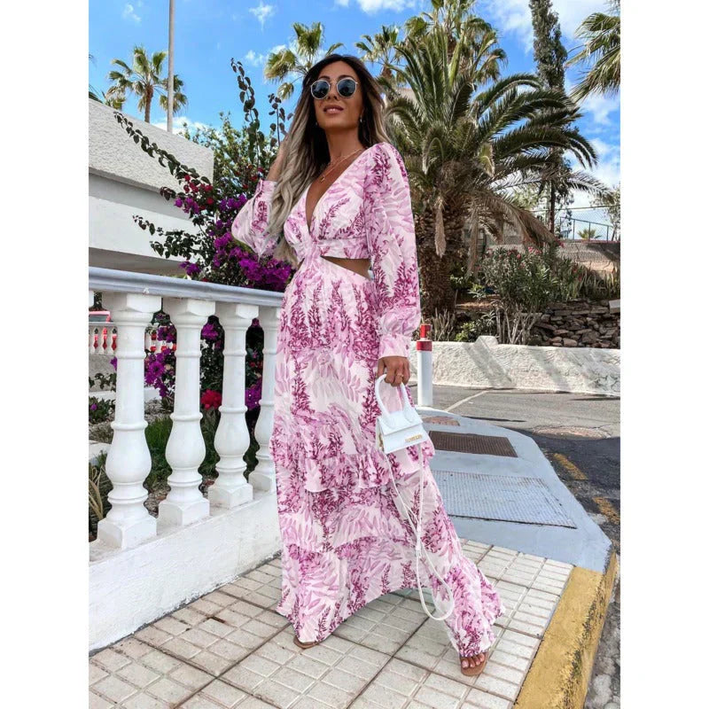 Celestine Vauclaire | Blue Floral Cut-Out Maxi Dress