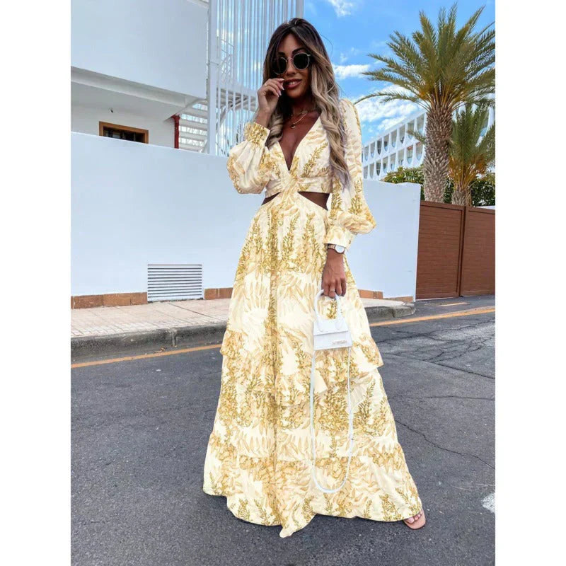Celestine Vauclaire | Blue Floral Cut-Out Maxi Dress