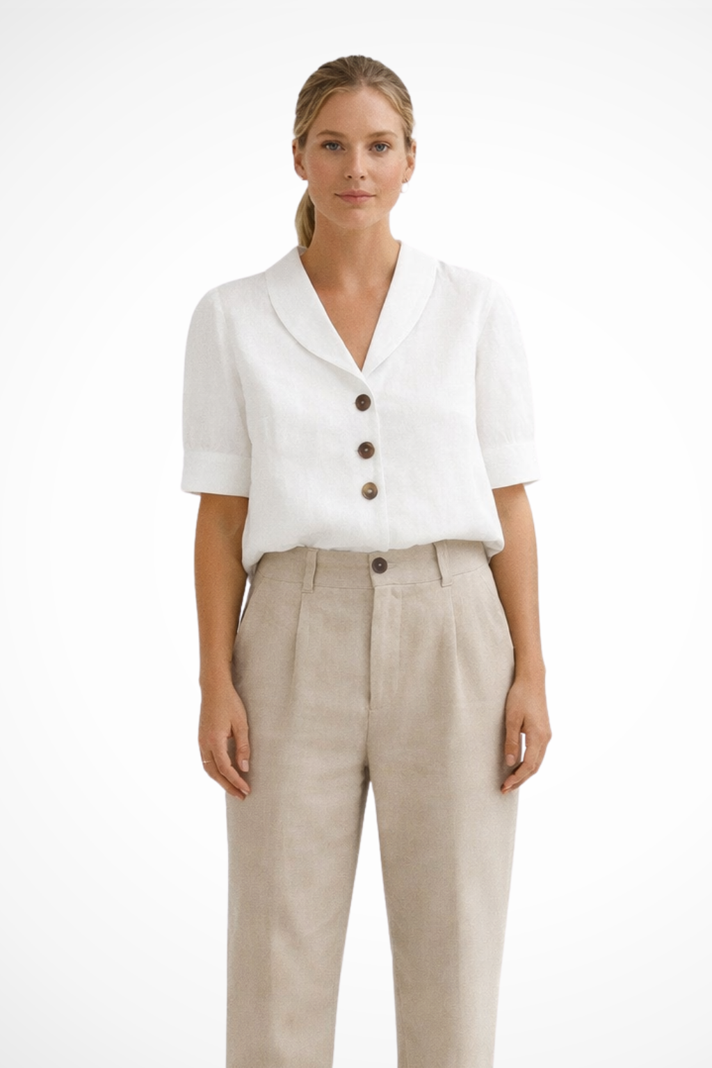 Clara Bellini | Black Button-Front Short Sleeve Blouse for Women