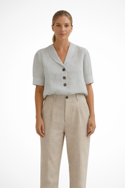 Clara Bellini | Black Button-Front Short Sleeve Blouse for Women