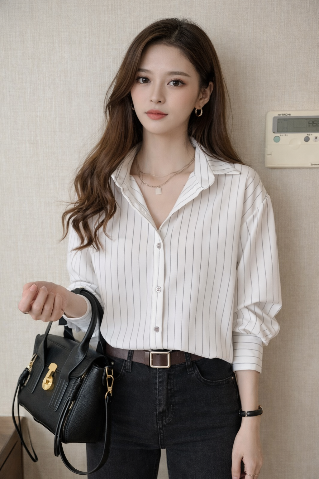 Clara Whitmore | Navy Pinstripe Long-Sleeve Shirt for Women