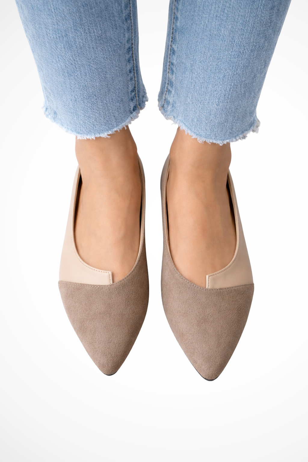 Vivienne Alcott | Two-Tone Pointed Toe Ballet Flats in Taupe