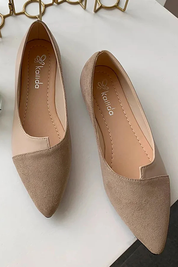 Vivienne Alcott | Two-Tone Pointed Toe Ballet Flats in Taupe