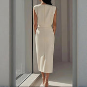 Charlotte Bellamy | Elegant Button Detail Midi Dress For Women