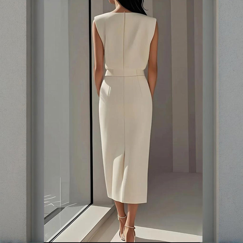 Charlotte Bellamy | Elegant Button Detail Midi Dress For Women