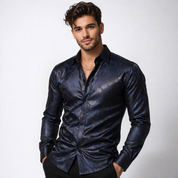 Damien Laurent | Black Satin Jacquard Slim Fit Shirt for Men