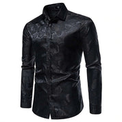 Damien Laurent | Black Satin Jacquard Slim Fit Shirt for Men