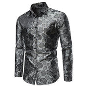 Damien Laurent | Black Satin Jacquard Slim Fit Shirt for Men