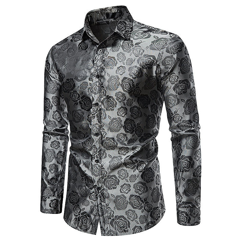 Damien Laurent | Black Satin Jacquard Slim Fit Shirt for Men