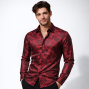 Damien Laurent | Black Satin Jacquard Slim Fit Shirt for Men