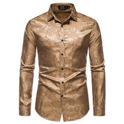 Damien Laurent | Black Satin Jacquard Slim Fit Shirt for Men