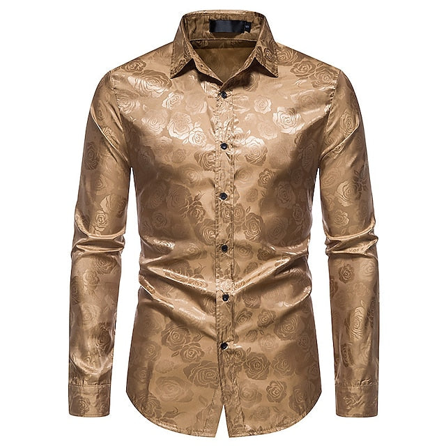 Damien Laurent | Black Satin Jacquard Slim Fit Shirt for Men