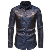 Damien Laurent | Black Satin Jacquard Slim Fit Shirt for Men