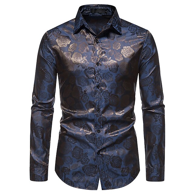 Damien Laurent | Black Satin Jacquard Slim Fit Shirt for Men