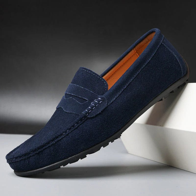 Dante Morelli | Navy Suede Penny Loafers for Men