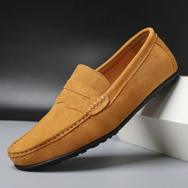 Dante Morelli | Navy Suede Penny Loafers for Men