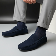 Dante Morelli | Navy Suede Penny Loafers for Men