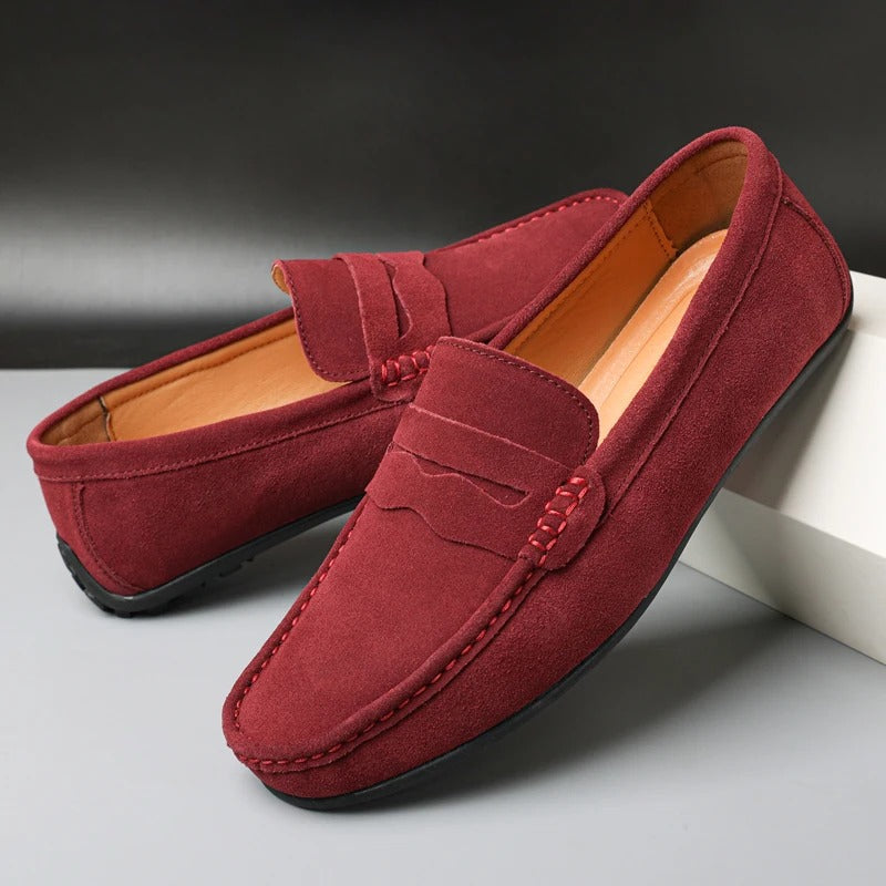 Dante Morelli | Navy Suede Penny Loafers for Men