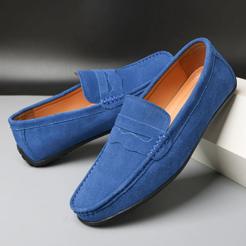 Dante Morelli | Navy Suede Penny Loafers for Men