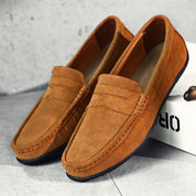 Dante Morelli | Navy Suede Penny Loafers for Men