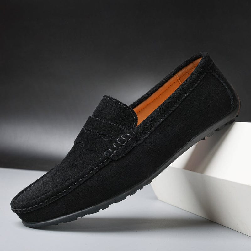 Dante Morelli | Navy Suede Penny Loafers for Men