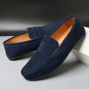 Dante Morelli | Navy Suede Penny Loafers for Men