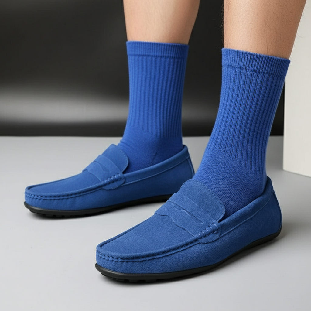 Dante Morelli | Navy Suede Penny Loafers for Men