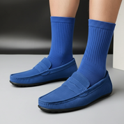 Dante Morelli | Navy Suede Penny Loafers for Men