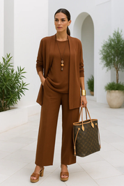 Aurelie Fontaine | Camel Three-Piece Wide-Leg Lounge Set for Women