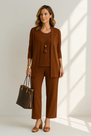 Aurelie Fontaine | Camel Three-Piece Wide-Leg Lounge Set for Women