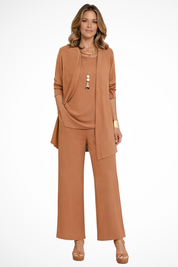 Aurelie Fontaine | Camel Three-Piece Wide-Leg Lounge Set for Women