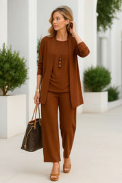 Aurelie Fontaine | Camel Three-Piece Wide-Leg Lounge Set for Women
