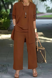 Aurelie Fontaine | Camel Three-Piece Wide-Leg Lounge Set for Women