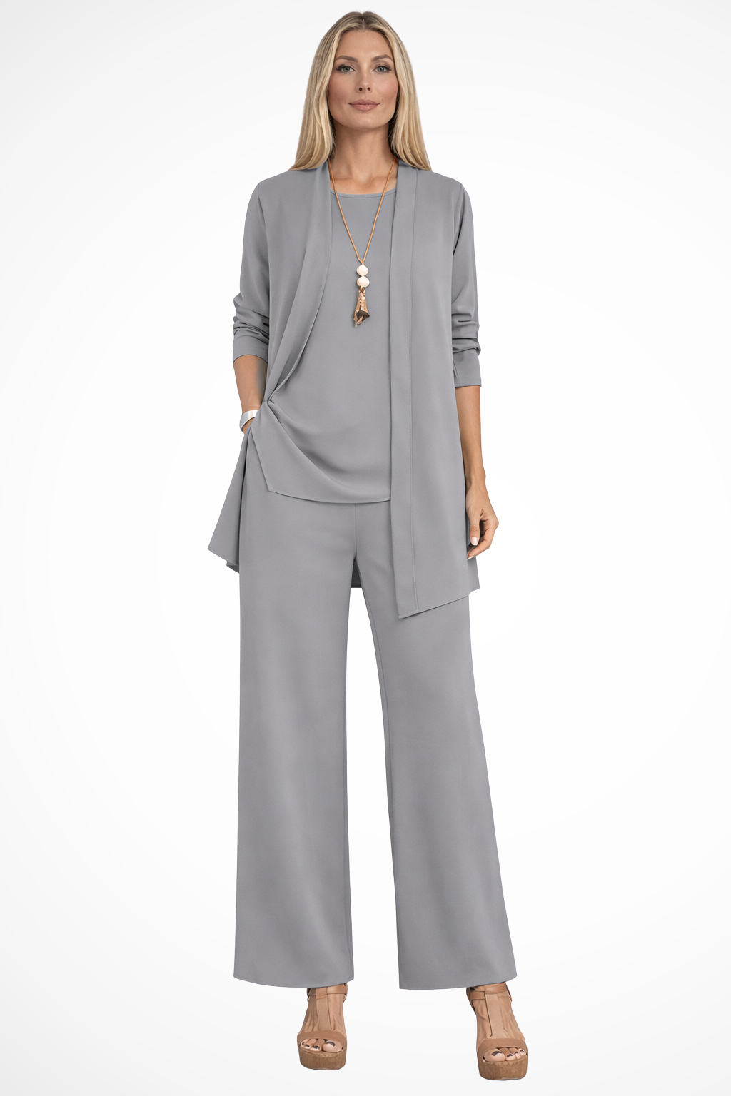 Aurelie Fontaine | Camel Three-Piece Wide-Leg Lounge Set for Women