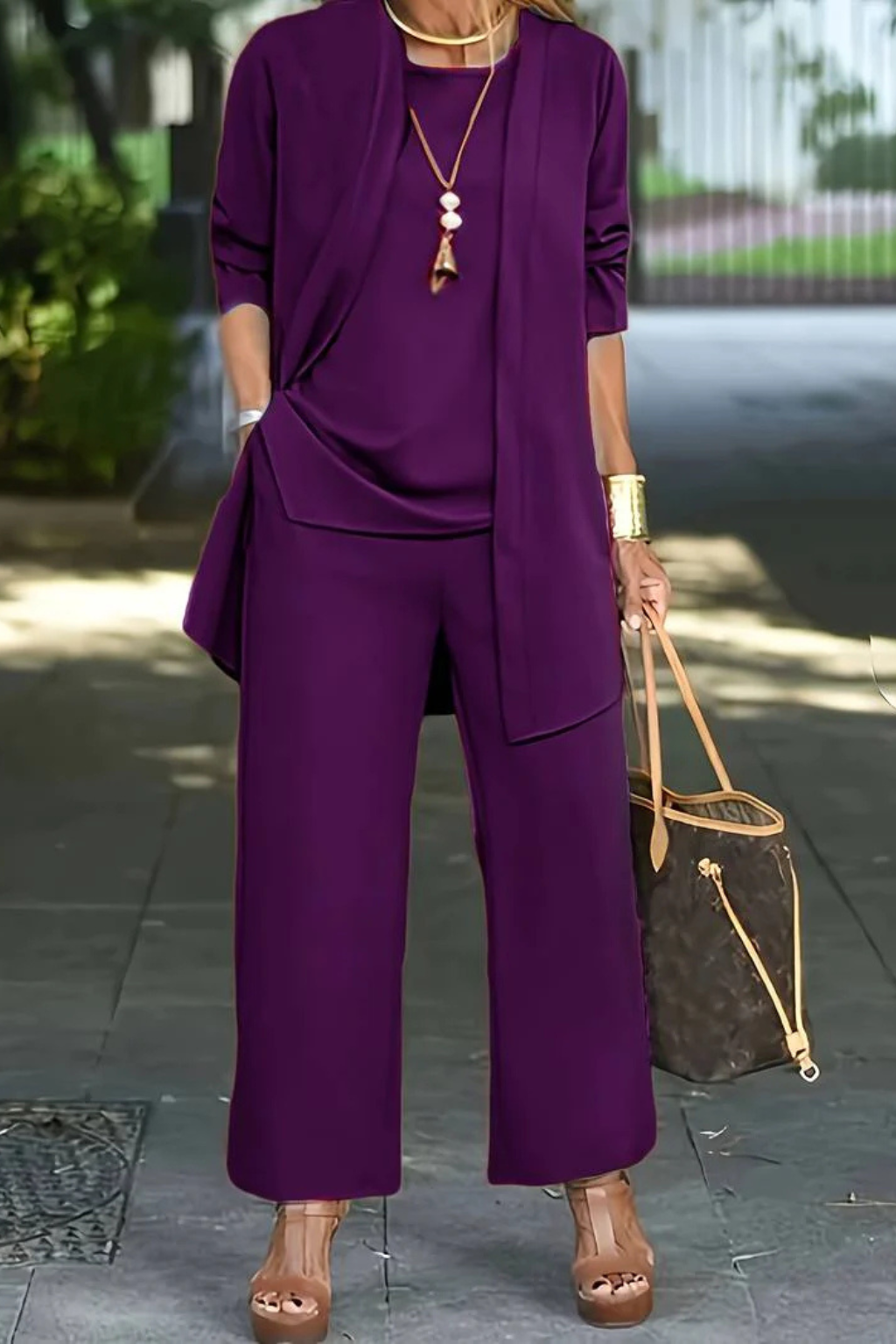 Aurelie Fontaine | Camel Three-Piece Wide-Leg Lounge Set for Women
