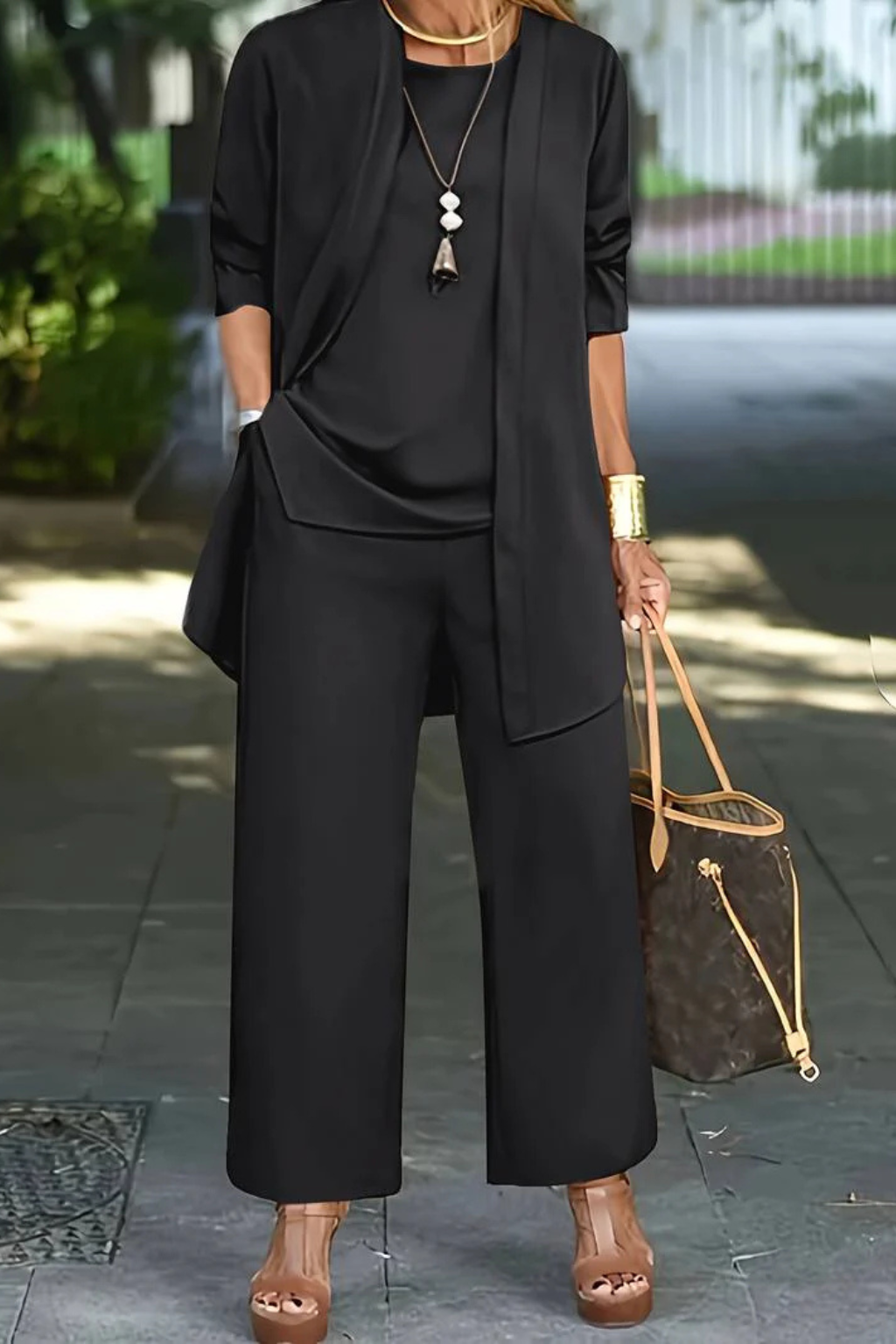 Aurelie Fontaine | Camel Three-Piece Wide-Leg Lounge Set for Women