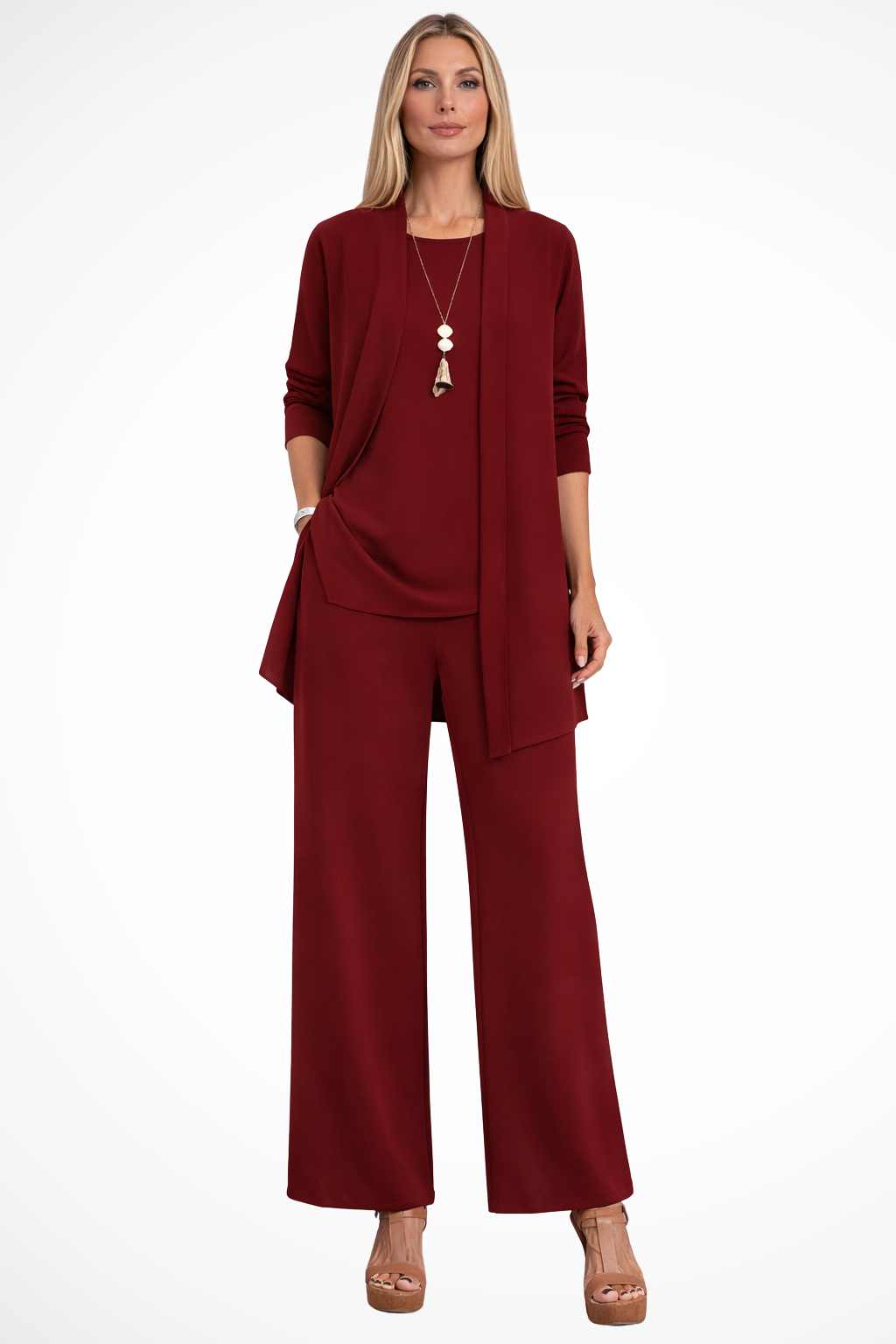 Aurelie Fontaine | Camel Three-Piece Wide-Leg Lounge Set for Women